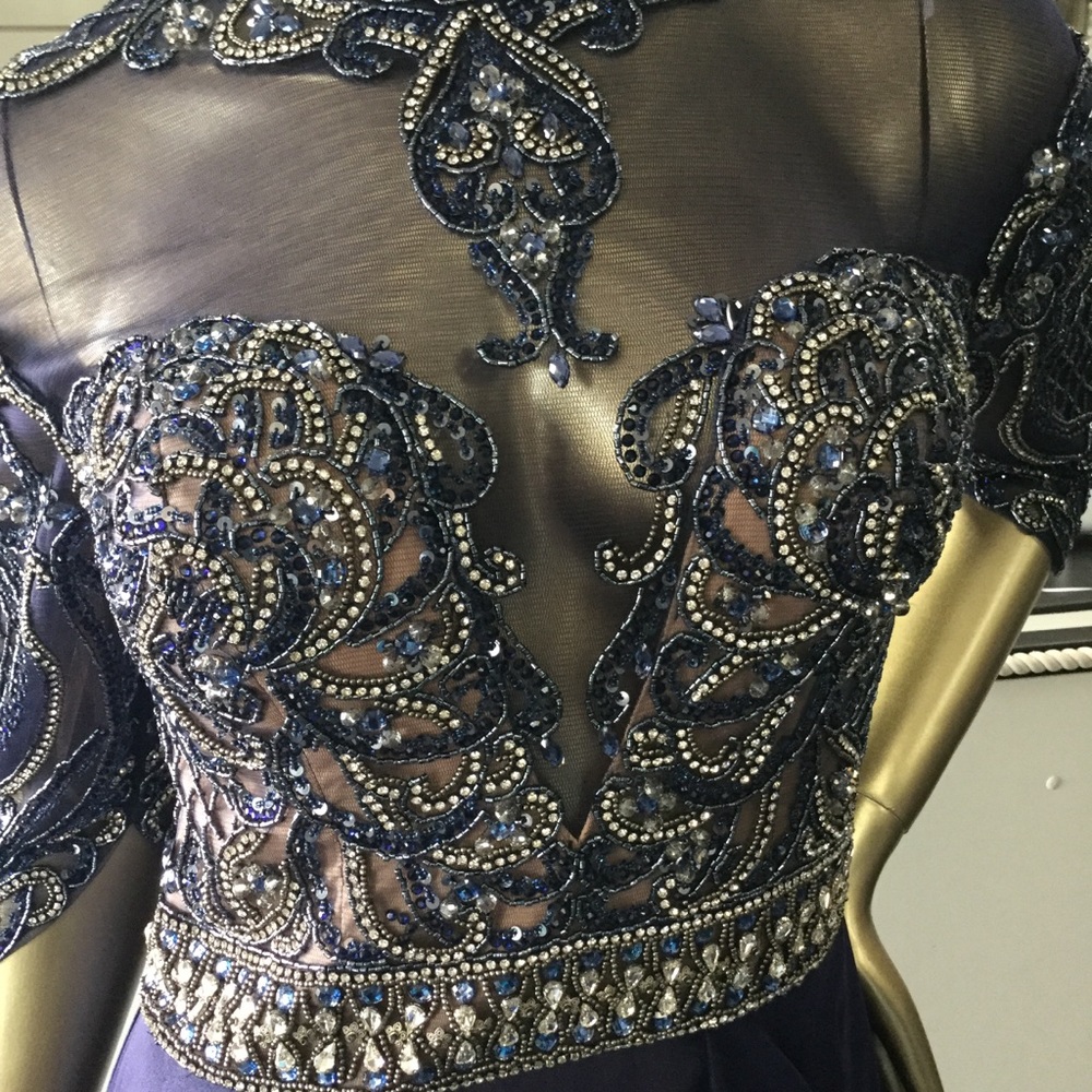 Extreme Beaded navy chiffon mother of bride mob